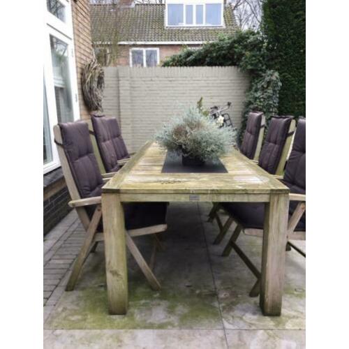 hardhouten tuinset 6 pers met kussens