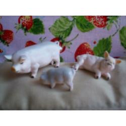 Miniatuur dieren puntgaaf porselein: roze varkentjes 1:12