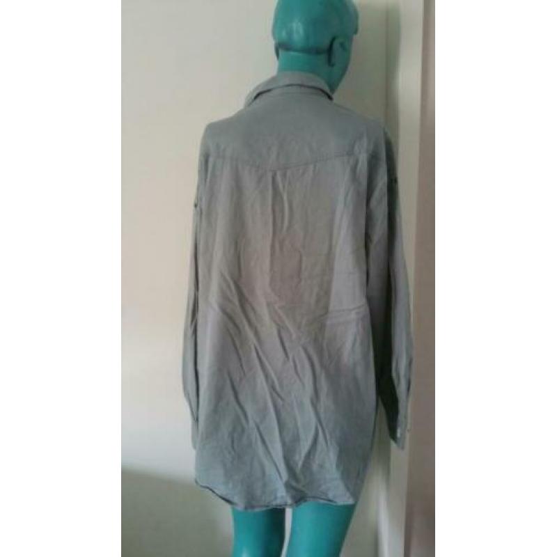 Grijsgroene vintage blouse lange mouwen maat 44 -PI3