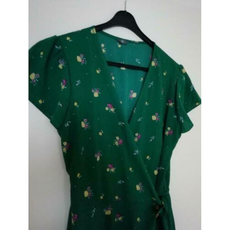 Groen Overslag jurkje met bloemetjes retro look 38 m