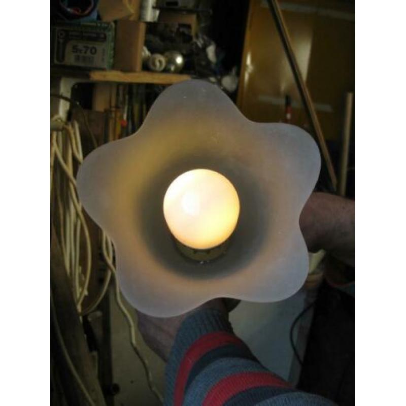 Lampje met glazen bloem-kap hoogte 37,5 cm breedte 14 cm