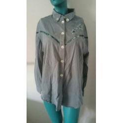 Grijsgroene vintage blouse lange mouwen maat 44 -PI3