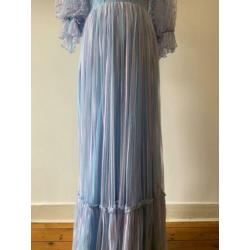 Lange blauw paarse kanten vintage jurk van Pronuptia