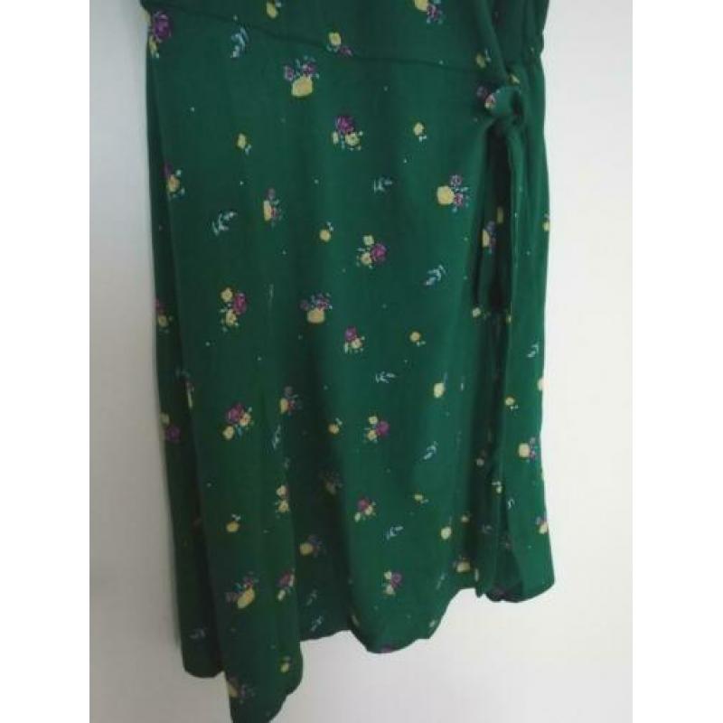 Groen Overslag jurkje met bloemetjes retro look 38 m