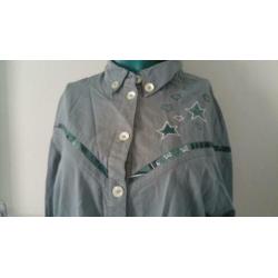 Grijsgroene vintage blouse lange mouwen maat 44 -PI3