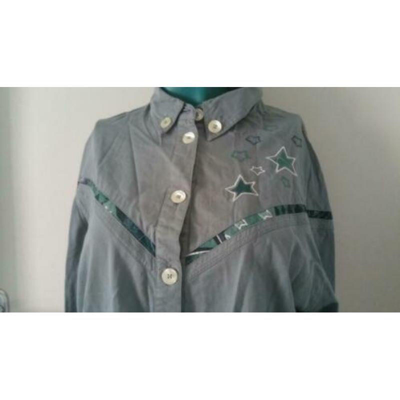 Grijsgroene vintage blouse lange mouwen maat 44 -PI3