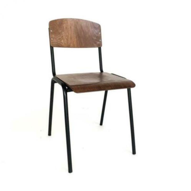 New vintage Iso wood barkrukken tabourets zwart frame 61