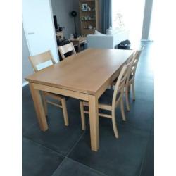 Tafel met 4 stoelen (90×160/220)