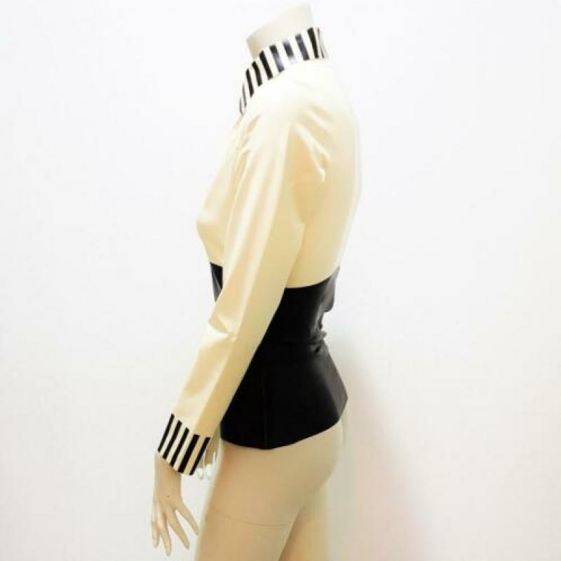 Latex blouse wit zwart sexy kinky trendy NIEUW mt. L: 70,-