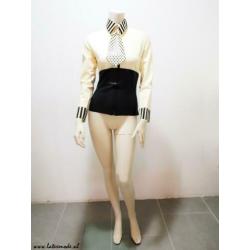 Latex blouse wit zwart sexy kinky trendy NIEUW mt. L: 70,-