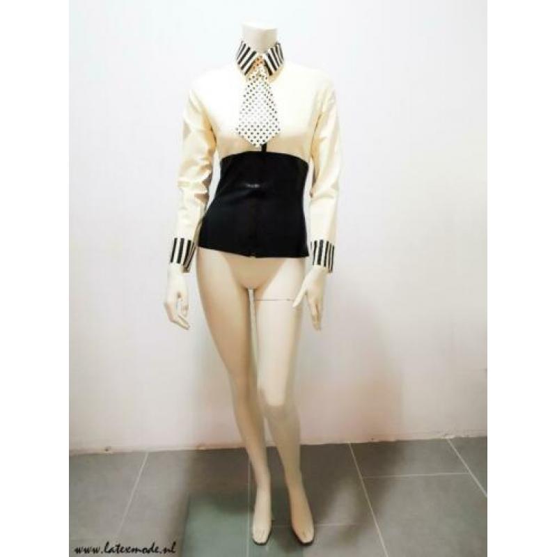 Latex blouse wit zwart sexy kinky trendy NIEUW mt. L: 70,-