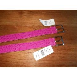 Lederen riem fuchsia / roze met een reliëf print 80 NIEUW