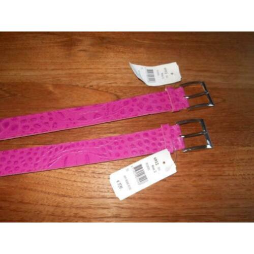 Lederen riem fuchsia / roze met een reliëf print 80 NIEUW