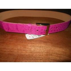 Lederen riem fuchsia / roze met een reliëf print 80 NIEUW