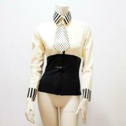 Latex blouse wit zwart sexy kinky trendy NIEUW mt. L: 70,-