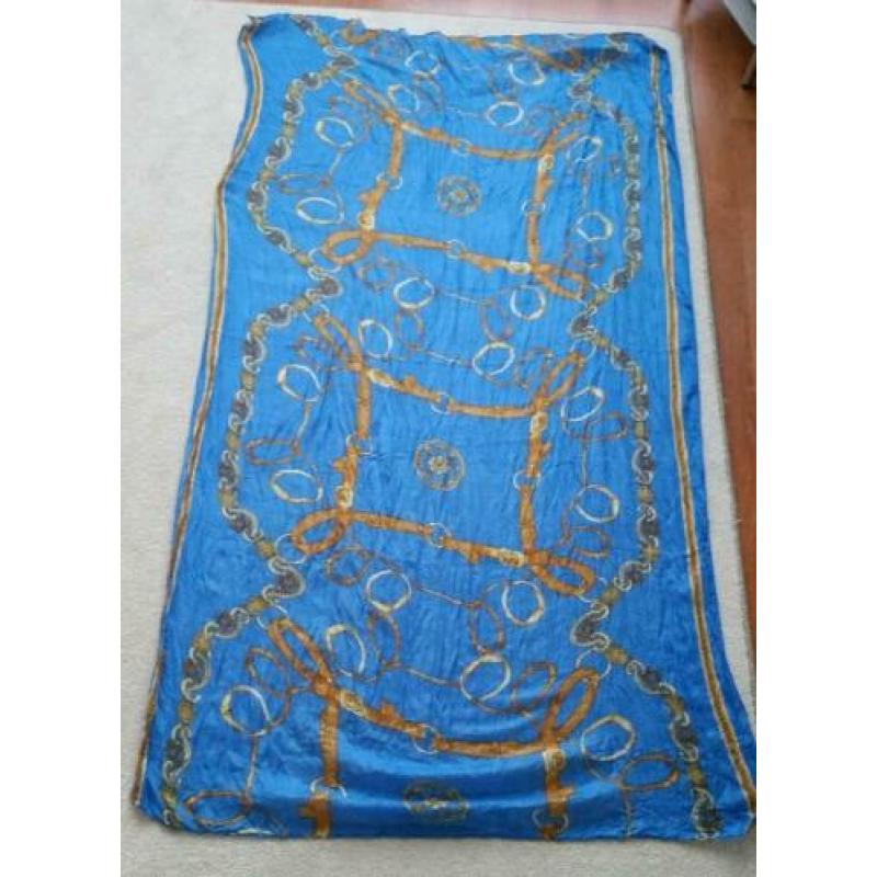 Sjaal blauw en geel sjalen dames brede overslag sjaal glad