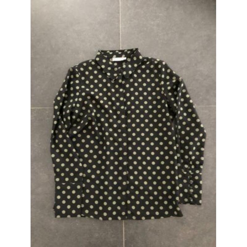 Geisha blouse zwart met groene stippen, maat S, 1x gedragen