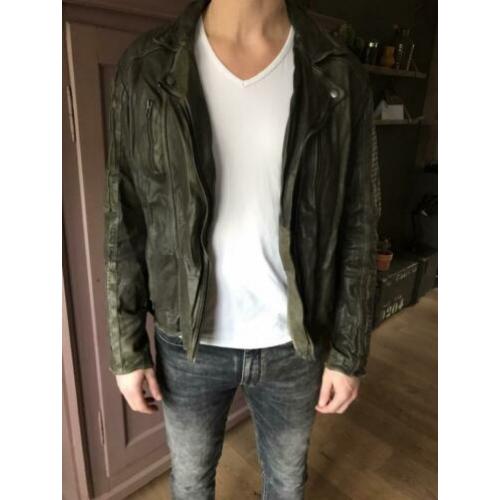 Goosecraft leren jas grijs/ groen L