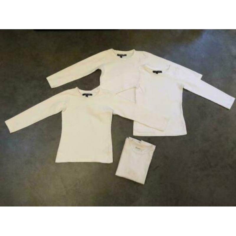 4 witte longsleeve shirts maat 116 - 122