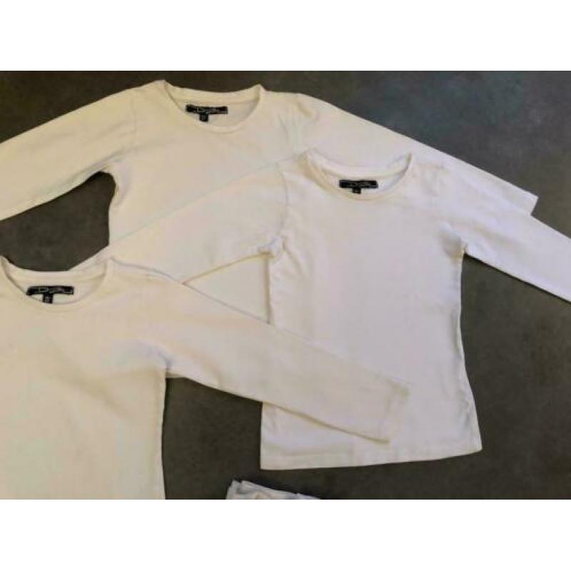 4 witte longsleeve shirts maat 116 - 122
