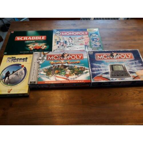 Bordspellenset 5 stuks (p.s €10 - €15) oa Monopoly, Scrabble