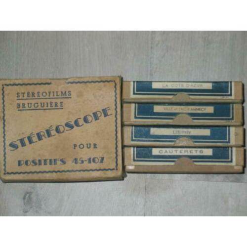 antieke stereoscope met 4 doosjes stereo foto positieven