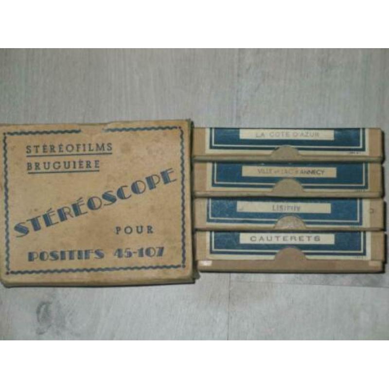antieke stereoscope met 4 doosjes stereo foto positieven