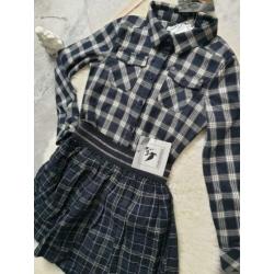 Maat 140 NIEUW Meisjes Geruite Blouse met Rok Set