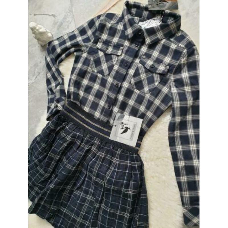 Maat 140 NIEUW Meisjes Geruite Blouse met Rok Set