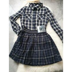 Maat 140 NIEUW Meisjes Geruite Blouse met Rok Set