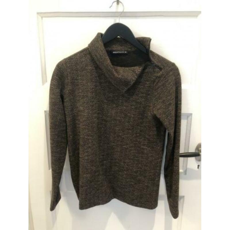 Expresso bruin/zwarte trui met col en rits, maat XS