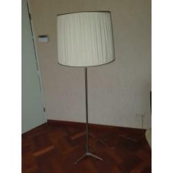 Vintage Retro Aluminium Staande Schemerlamp met Stoffen Kap