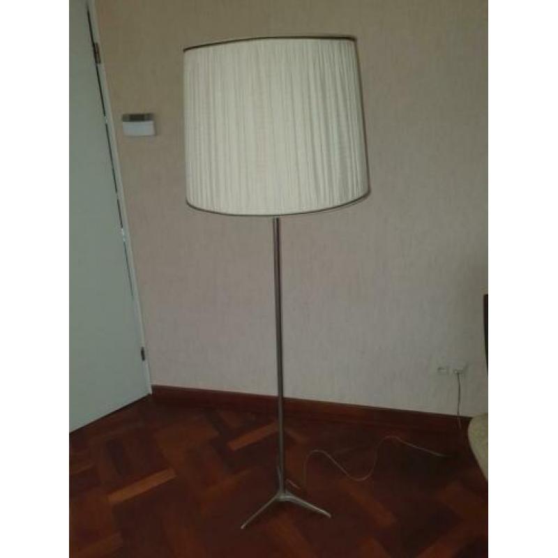 Vintage Retro Aluminium Staande Schemerlamp met Stoffen Kap