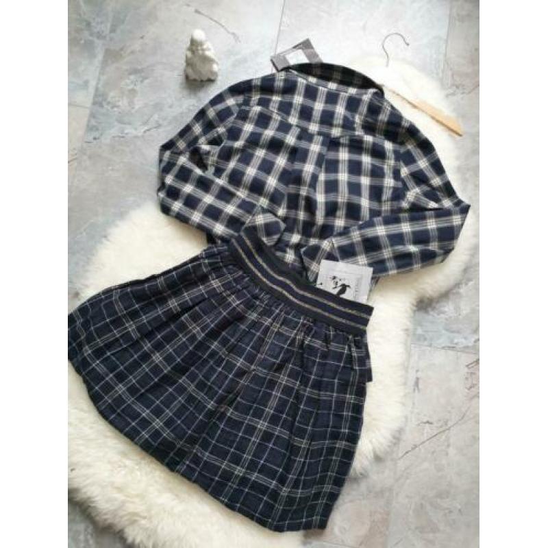 Maat 140 NIEUW Meisjes Geruite Blouse met Rok Set