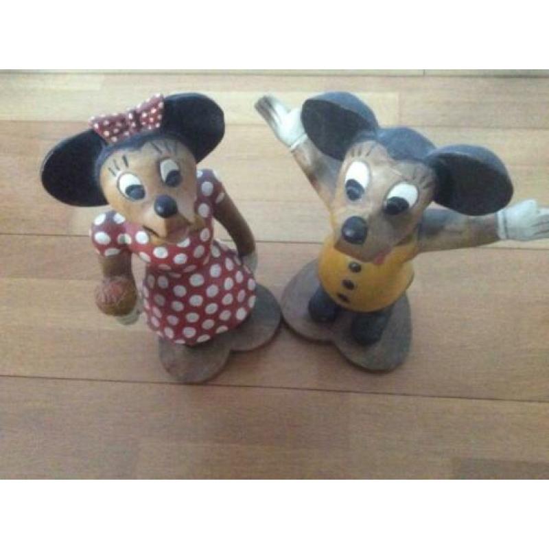 Mickey & Minnie Mouse houten poppen