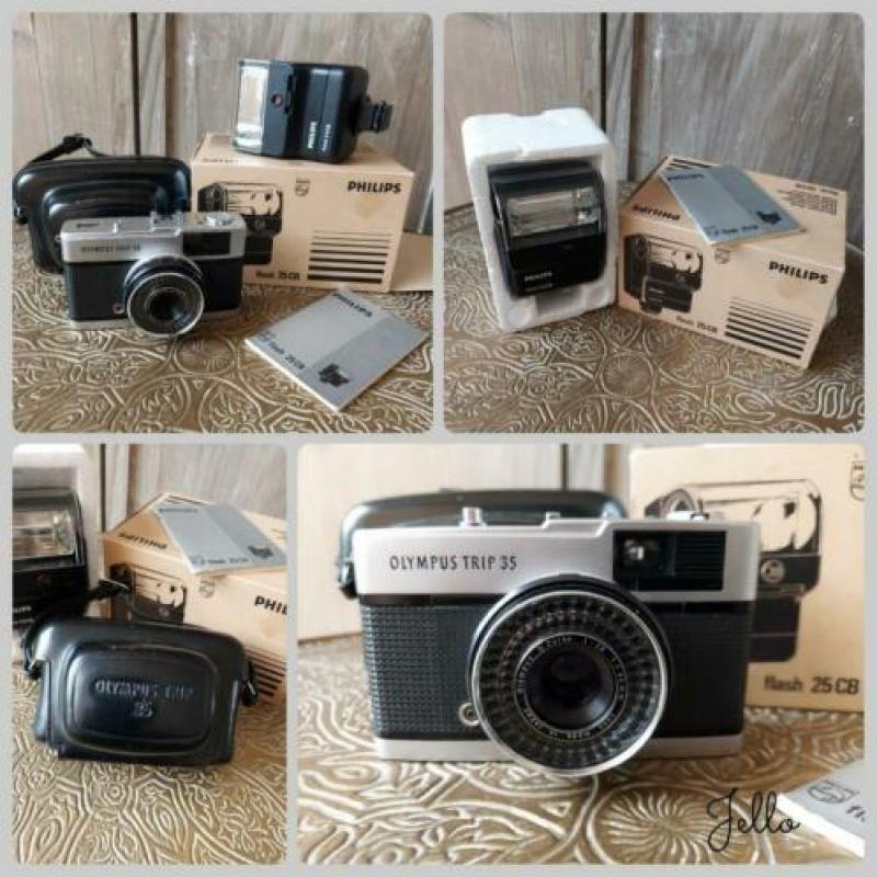Vintage analoog Olympus Trip 35 fotocamera + Philips flits