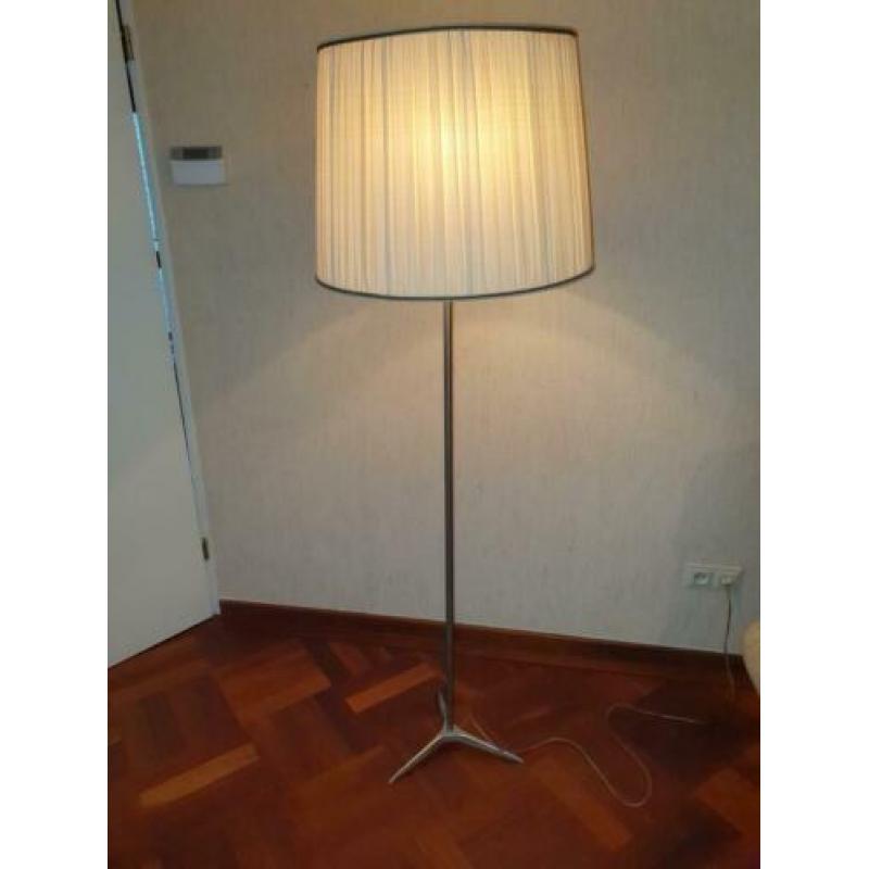 Vintage Retro Aluminium Staande Schemerlamp met Stoffen Kap