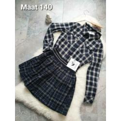 Maat 140 NIEUW Meisjes Geruite Blouse met Rok Set