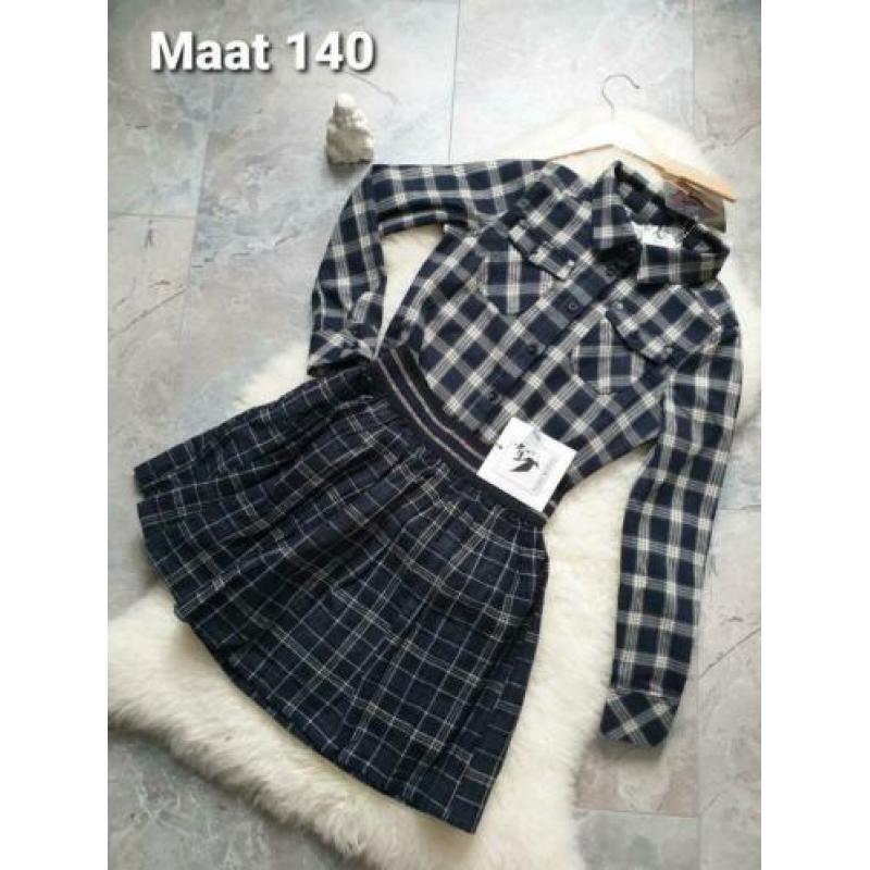 Maat 140 NIEUW Meisjes Geruite Blouse met Rok Set