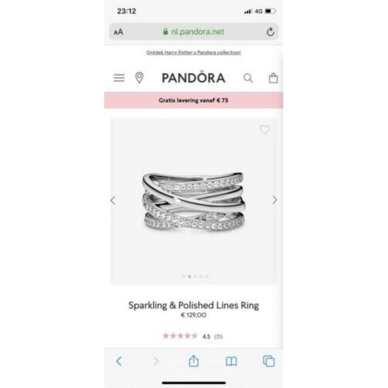 Pandora sparkling en polished lines ring ongedragen