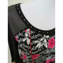Y56 tuniek shirt 3/4 mouw CANDA zwart wit roze maat XL 46/48