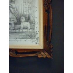 Opruiming Prent in antieke houten lijst / R330