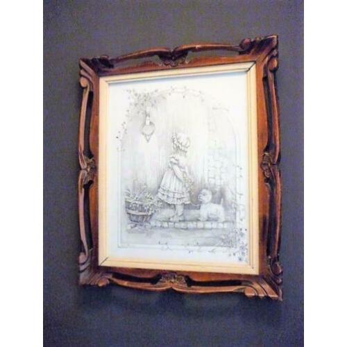 Opruiming Prent in antieke houten lijst / R330