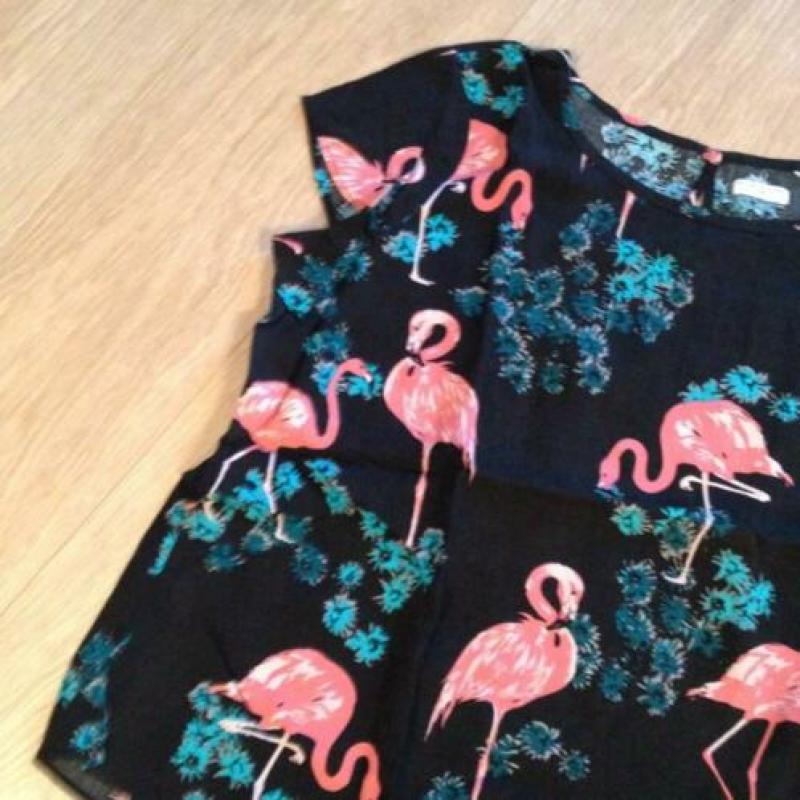 Nieuw top d.blauw met flamingo's mt 42 (b.36)