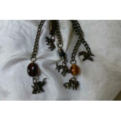 Bronzen Ketting Goldfoil Glas + Bedels wilde dieren Afrika