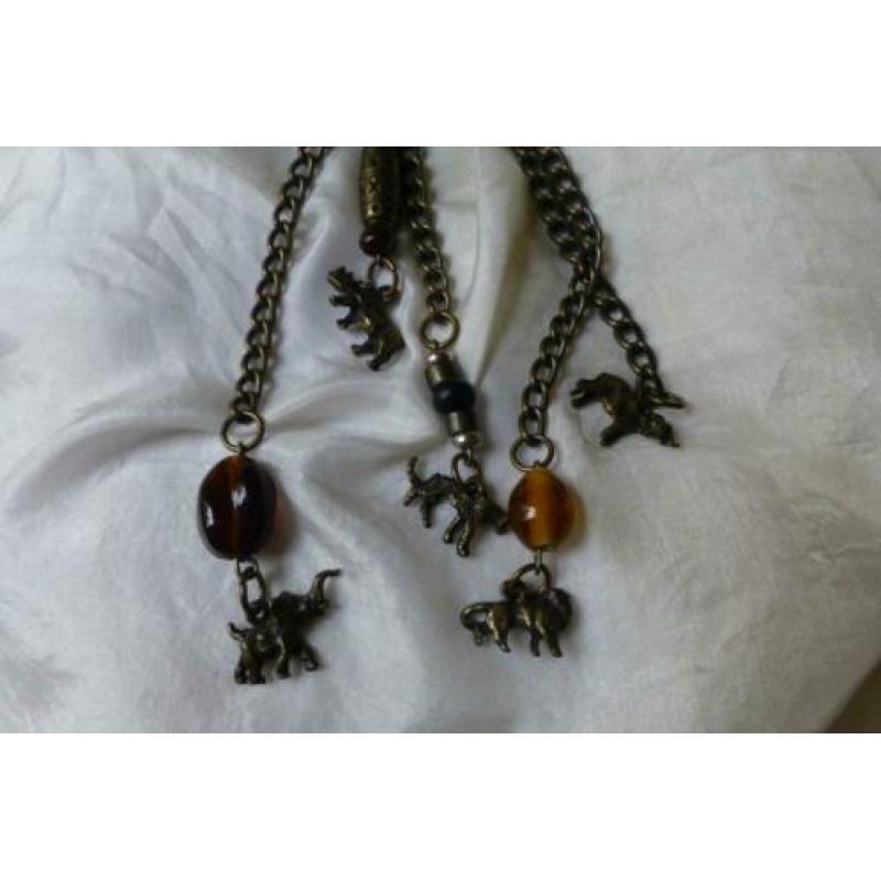 Bronzen Ketting Goldfoil Glas + Bedels wilde dieren Afrika