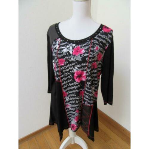 Y56 tuniek shirt 3/4 mouw CANDA zwart wit roze maat XL 46/48