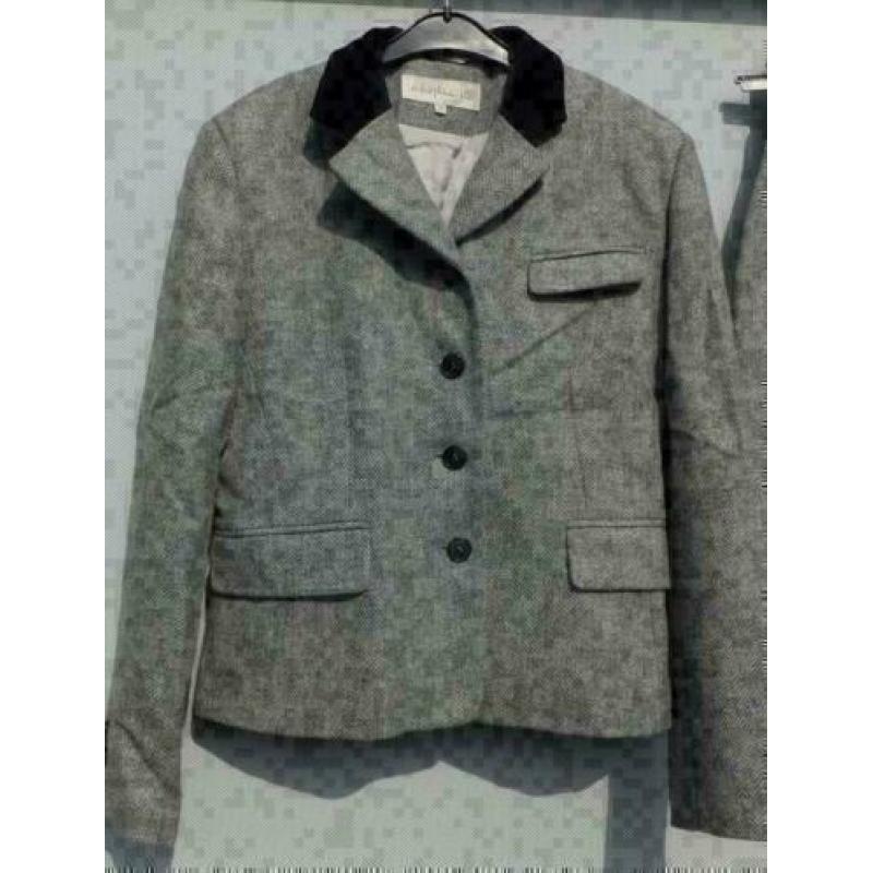 JOSEPHINE & CO grijs visgraat wollen pak blazer/rok mt 36