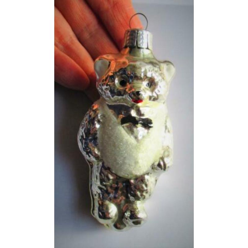 Beer~Zilver kleur Glazen Beertje~Kerstbal~Kerst~Glas~Teddybe