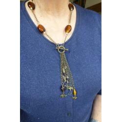 Bronzen Ketting Goldfoil Glas + Bedels wilde dieren Afrika